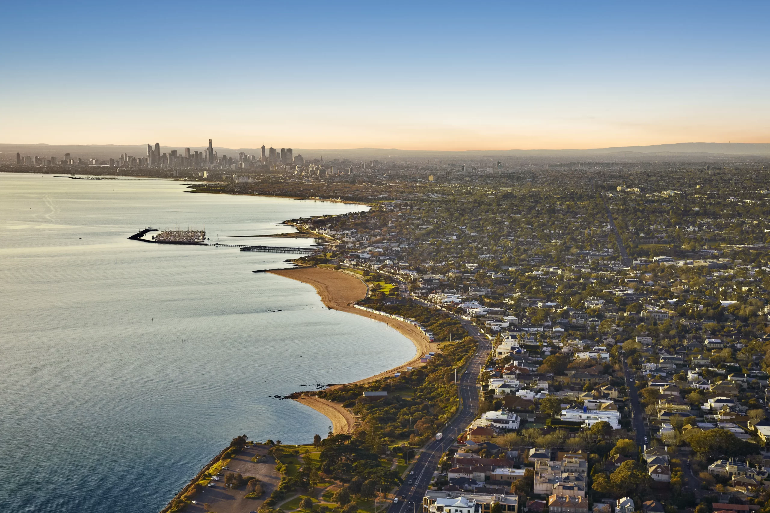 Aerial view of bayside Melbourne