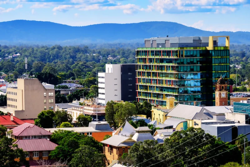 Ipswich, Queensland CBD with mountains in the background