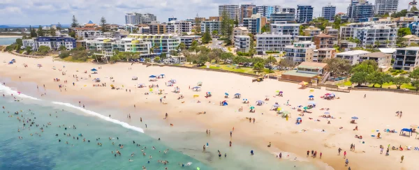 busy beach on the sunshine coast QLD