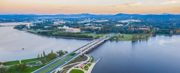 lake burley griffin in Canberra at sunset